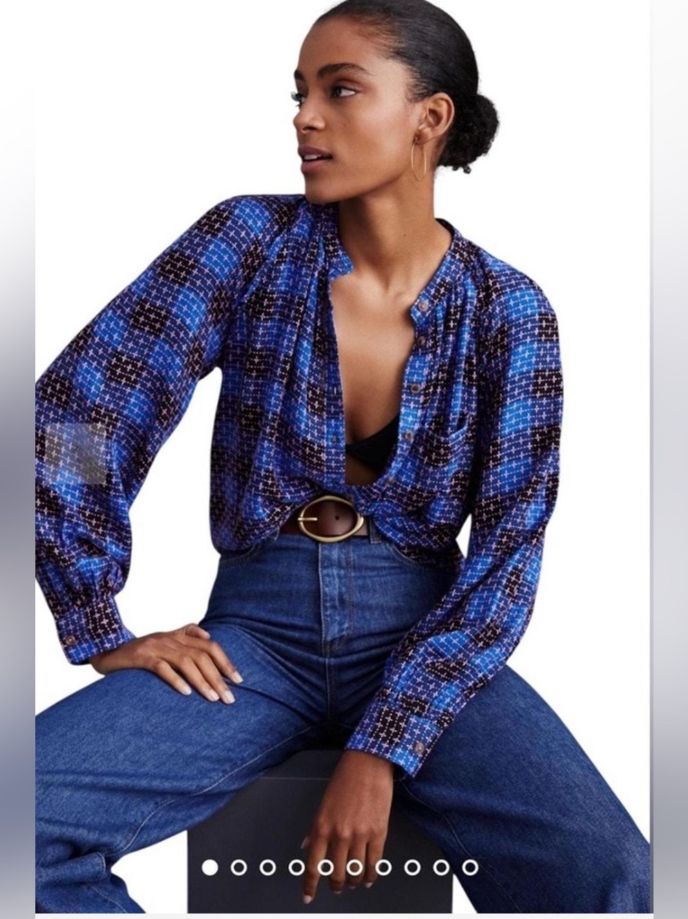 Anthropologie | Pilcro | Blue Embroidered Button-Down Blouse
